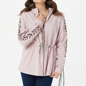 Peace Love World Braided Sleeve Hooded Mandala Jacket Mandy Pink Small